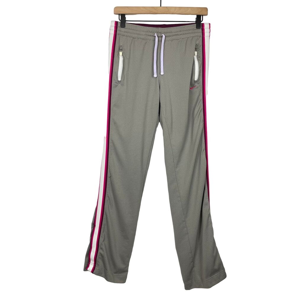 Nike Womens Y2K Grey Mesh Snap Button Side Stripe Athleisure Track Pants